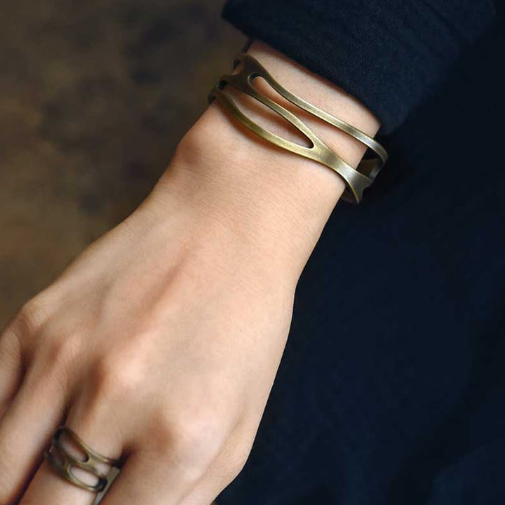 Buddha Stones Vintage Curved Copper Brass Wealth Adjustable Cuff Bracelet Bangle - image 5