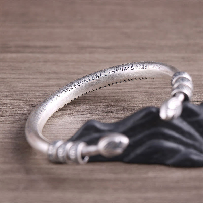 Buddha Stones 999 Sterling Silver Heart Sutra Om Mani Padme Hum Engraved Peace Purity Bracelet Bangle - image 4
