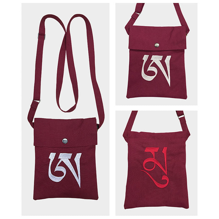 Handmade OM Mantra Embroidered Spiritual Mind Practice Cotton Crossbody Bag Shoulder Bag Cellphone Bag - image 4
