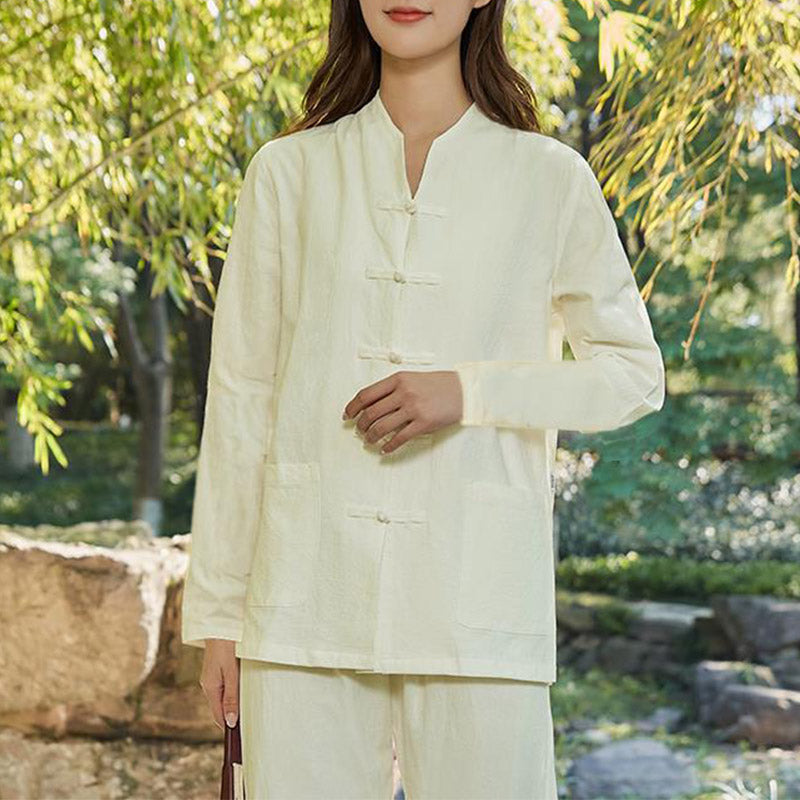 Spiritual Zen Practice Yoga Meditation Prayer Uniform Cotton Linen Clothing Women's Set - Beige - US18，UK/AU22，EU50 (6XL) - image 15
