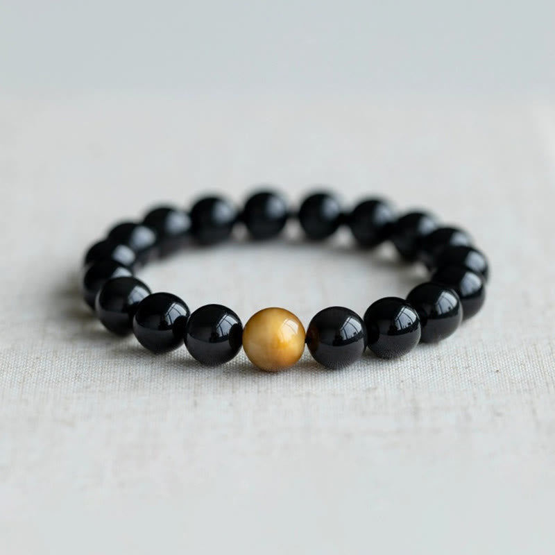 Buddha Stones Natural Rainbow Obsidian Tiger Eye Positive Love Bracelet