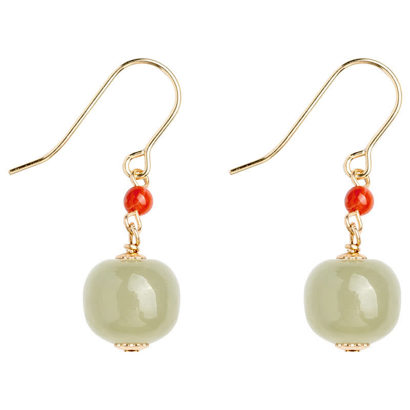 Buddha Stones 925 Sterling Silver Plated 14k Gold Hetian Jade Red Agate Luck Drop Dangle Earrings - image 13