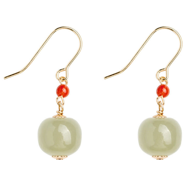 Buddha Stones 925 Sterling Silver Plated 14k Gold Hetian Jade Red Agate Luck Drop Dangle Earrings - image 13