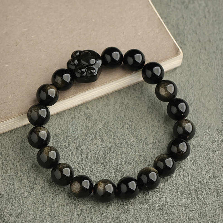 Buddha Stones Gold Sheen Obsidian Silver Sheen Obsidian Lovely Paw Lucky Cat Protection Bracelet - image 22