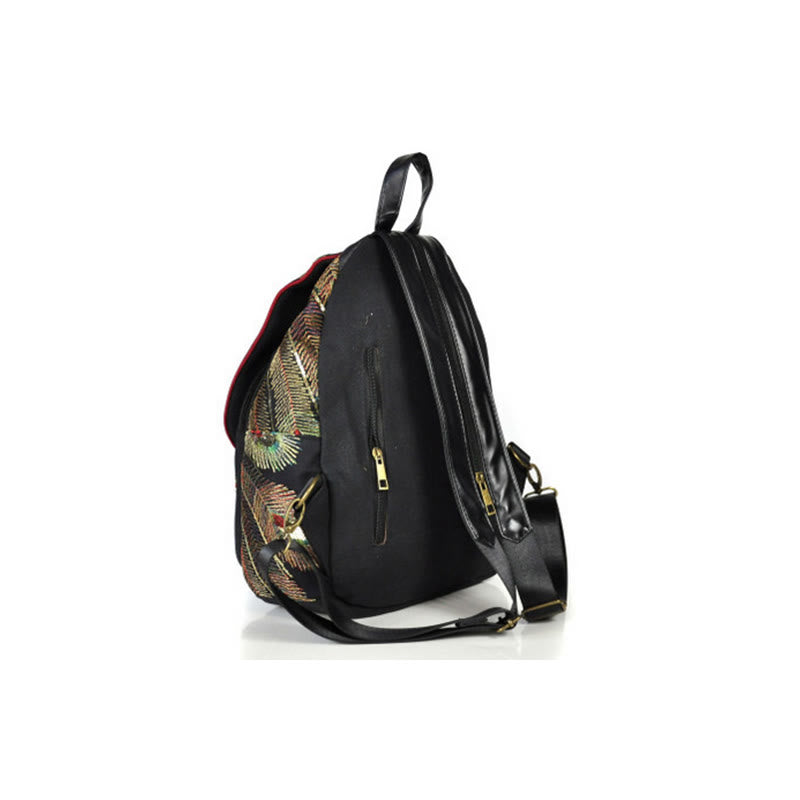 Peacock Embroidery Canvas Tassel Backpack