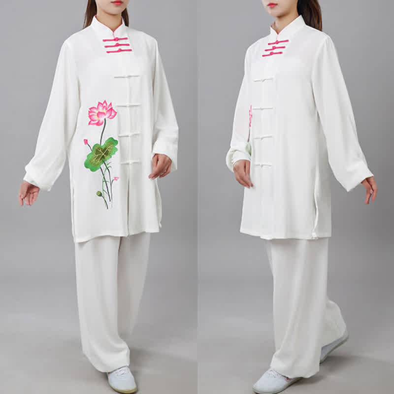 Lotus Flower Leaf Pattern Tai Chi Meditation Prayer Spiritual Zen Practice Clothing Women's Set