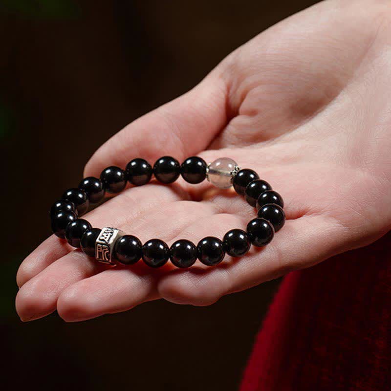 Chinese Zodiac Natal Buddha 925 Sterling Silver Black Obsidian Moonstone Strength Bracelet - image 3