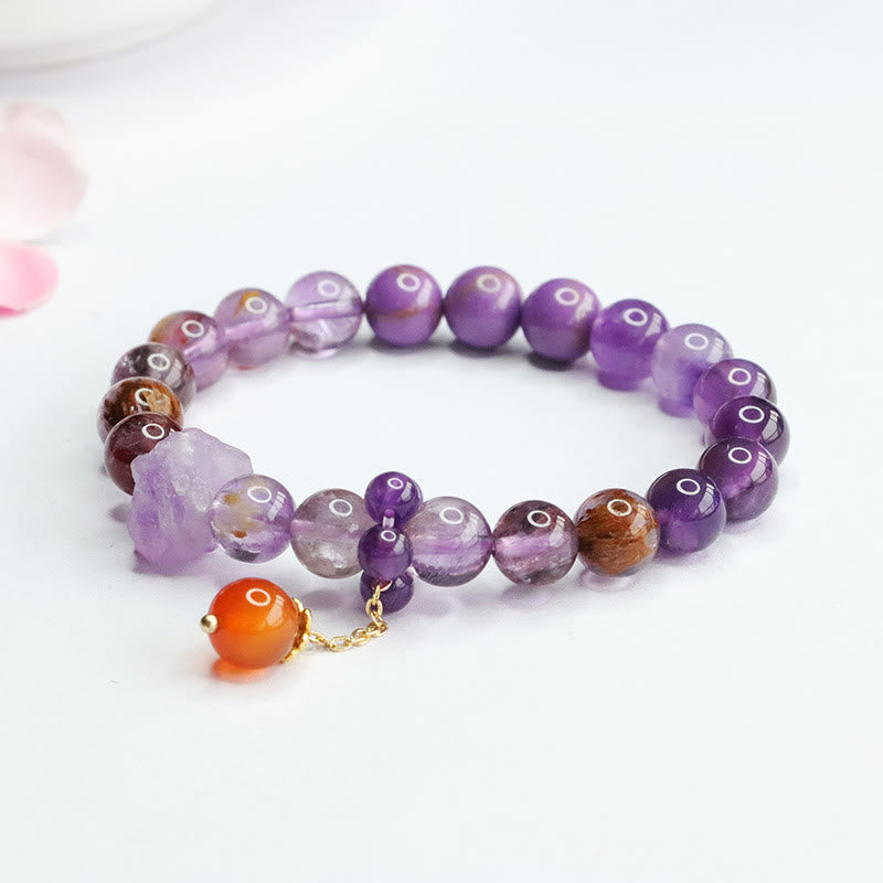 Buddha Stones Natural Amethyst Purple Phantom Gemstone Spiritual Awareness Bracelet