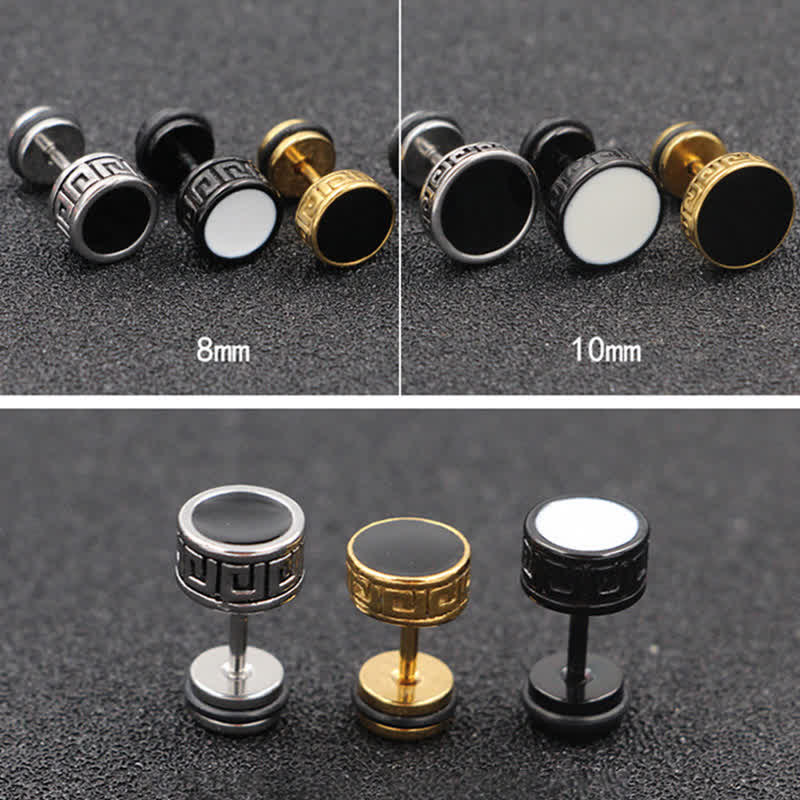 Buddha Stones Cool Men Titanium Steel Balance Round Stud Earrings - image 13
