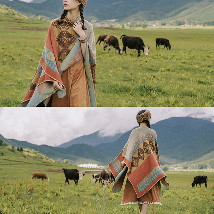 Buddha Stones Tibetan Shawl Diamond Pattern Winter Warm Cloak Scarf - image 10