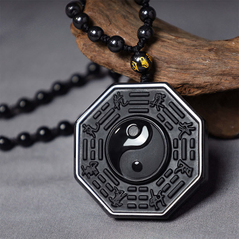 Buddha Stones Black Obsidian Stone Yin Yang Pendant Necklace - image 2