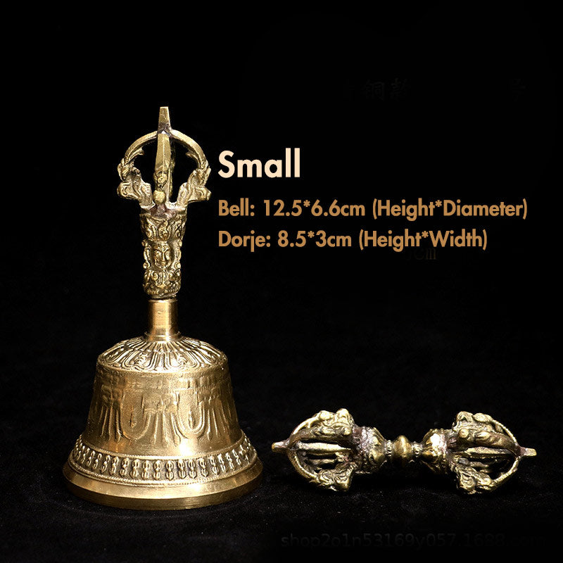 Buddha Stones Tibetan Meditation Bell and Vajra Dorje Copper Decoration Set - Gold - Bell 12*6.5 cm, Dorje 8.5*2.5 cm - image 13