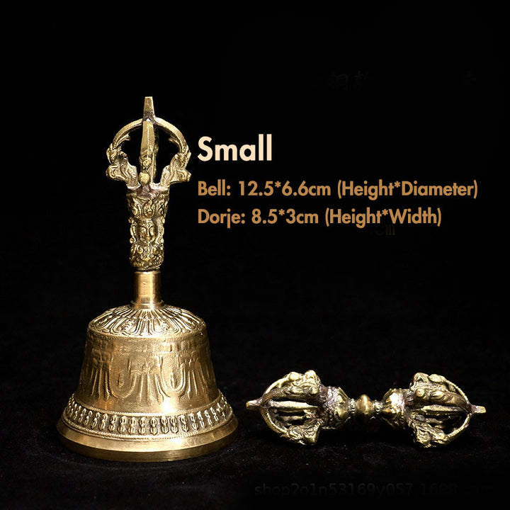 Buddha Stones Tibetan Meditation Bell and Vajra Dorje Copper Decoration Set - Gold - Bell 12*6.5 cm, Dorje 8.5*2.5 cm - image 13
