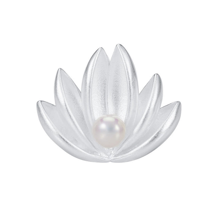 Buddha Stones 925 Sterling Silver Lotus Flower Pearl New Beginning Brooch