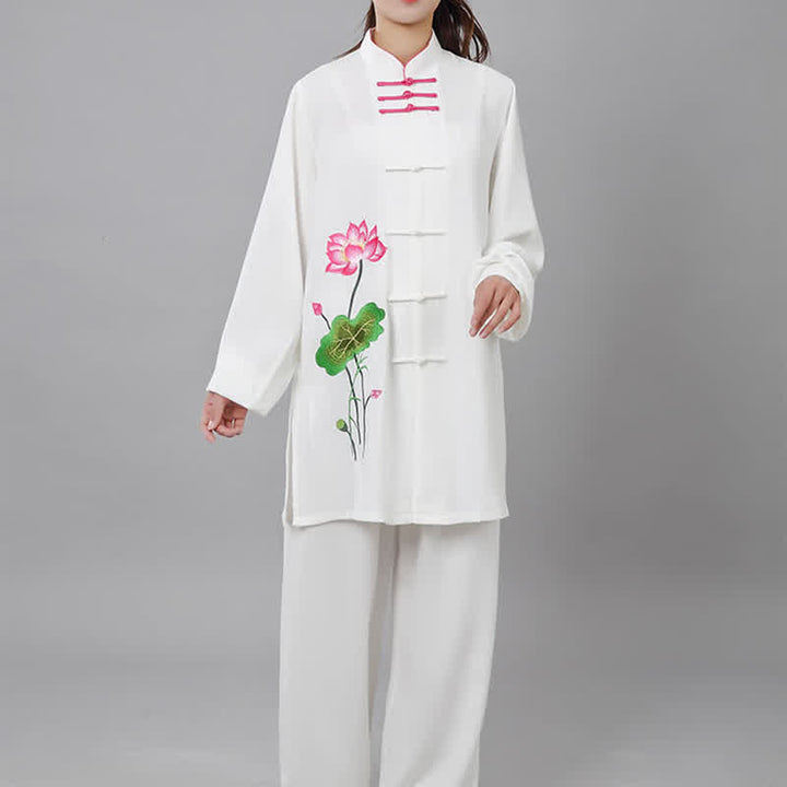 Lotus Flower Leaf Pattern Tai Chi Meditation Prayer Spiritual Zen Practice Clothing Women's Set