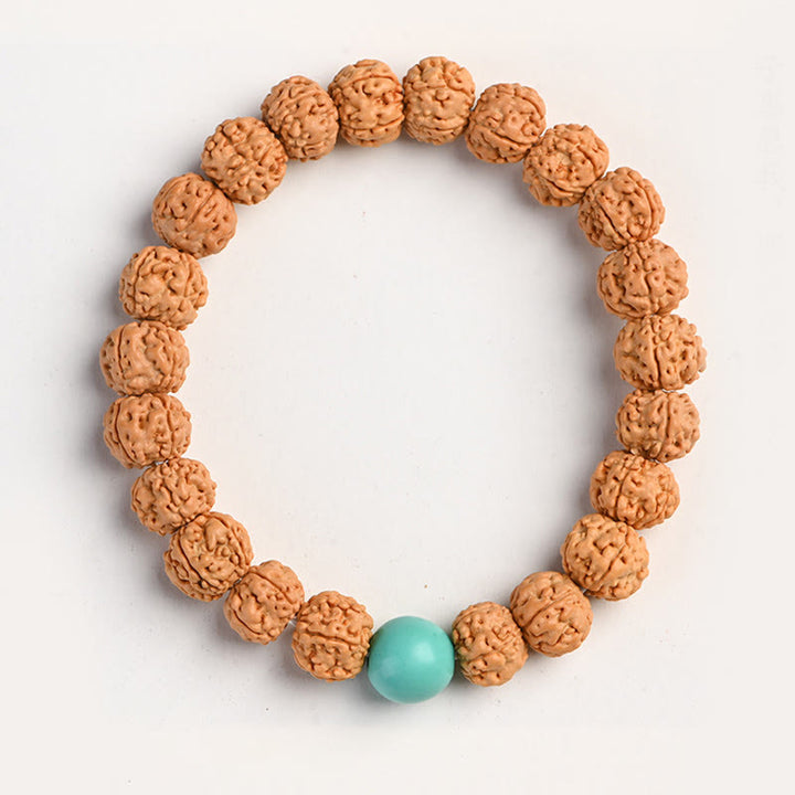 Buddha Stones Tibet Rudraksha Bodhi Seed Wealth Auspiciousness Bracelet - Turquoise - image 8
