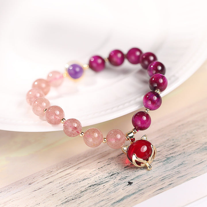 Buddha Stones Natural Strawberry Quartz Pixiu Love Bracelet