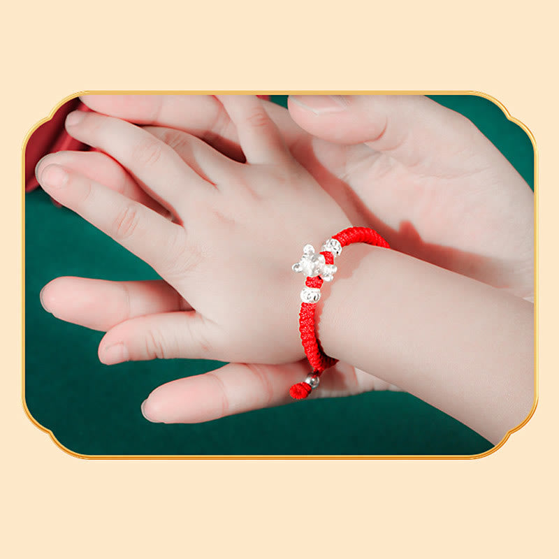 Buddha Stones 999 Sterling Silver Chinese Zodiac Red Rope Luck Handcrafted Kids Bracelet - image 5