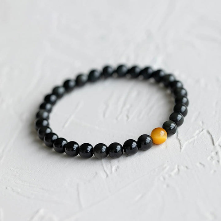 Buddha Stones Natural Rainbow Obsidian Tiger Eye Positive Love Bracelet