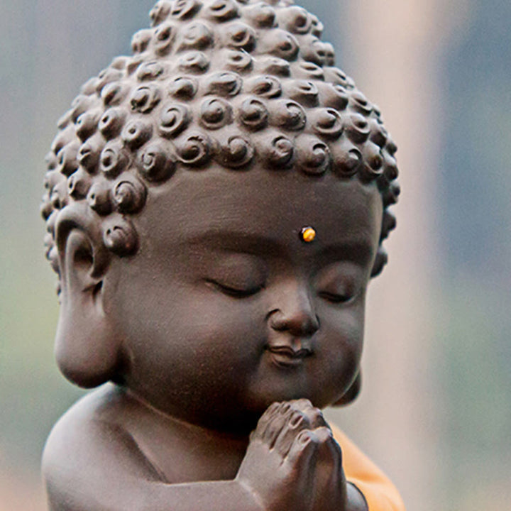 Buddha Stones Small Buddha Serenity Purple Clay Home Desk Decoration - image 22