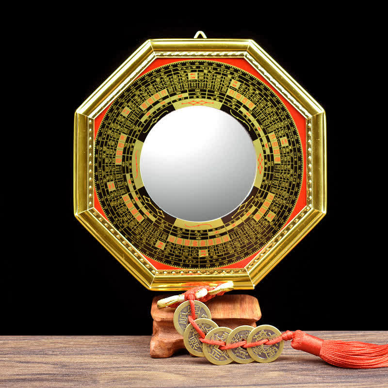 Feng Shui Bagua Map Five-Emperor Coins Gourd Balance Living Room Energy Map Mirror - Bagua Map&Five Emperor Coins - 21cm - Concave Mirror - image 4