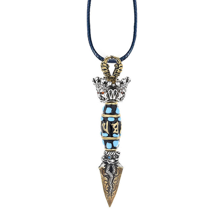 Buddha Stones Tibet Om Mani Padme Hum Dzi Bead Dorje Vajra Pattern Wealth Rotatable Necklace Pendant - image 11