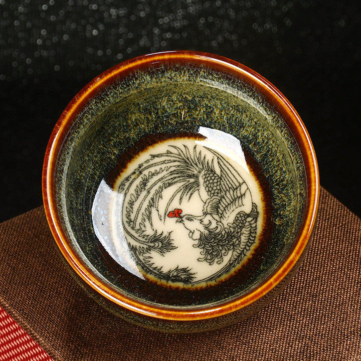 Buddha Stones Lotus Dragon Phoenix Koi Fish Chinese Jianzhan Ceramic Teacup Kung Fu Tea Cup 110ml