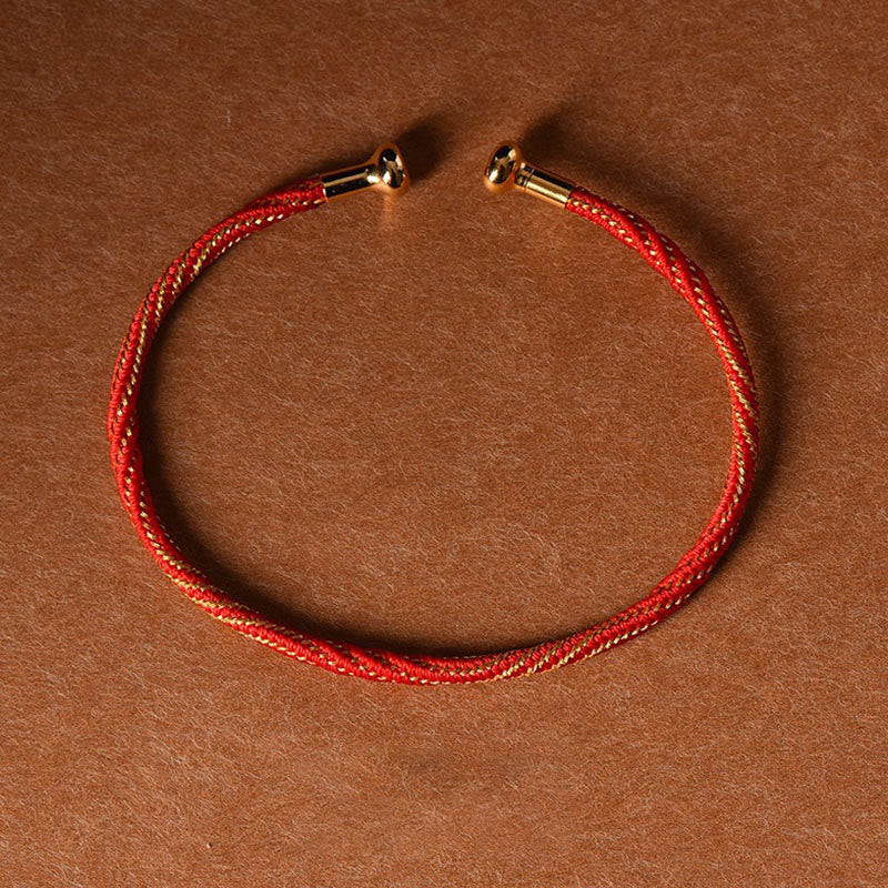Buddha Stones Simple Design Handmade Luck Braid String Cuff Bracelet - Red Gold - image 15