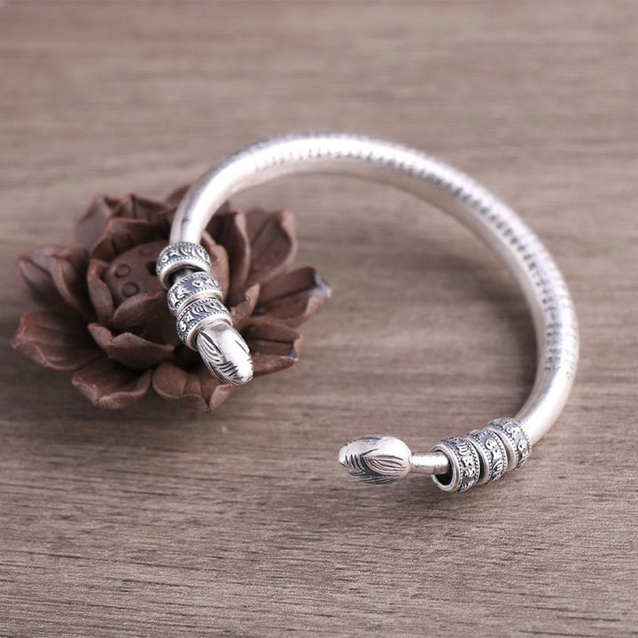 Buddha Stones 999 Sterling Silver Heart Sutra Om Mani Padme Hum Engraved Peace Purity Bracelet Bangle - image 2