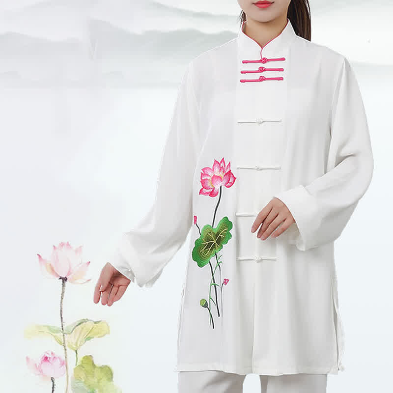 Lotus Flower Leaf Pattern Tai Chi Meditation Prayer Spiritual Zen Practice Clothing Women's Set - image 1