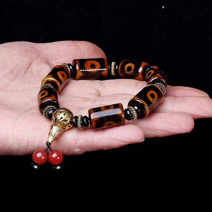 Buddha Stones Tibetan Nine-Eye Dzi Bead Fortune Charm Bracelet