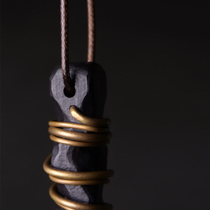 Buddha Stones Tibet Ebony Wood Brass Balance Peace Necklace Pendant - image 4