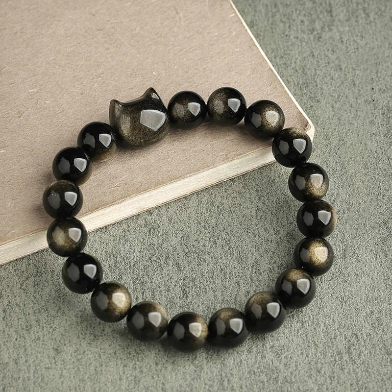 Buddha Stones Gold Sheen Obsidian Silver Sheen Obsidian Lovely Paw Lucky Cat Protection Bracelet - image 9