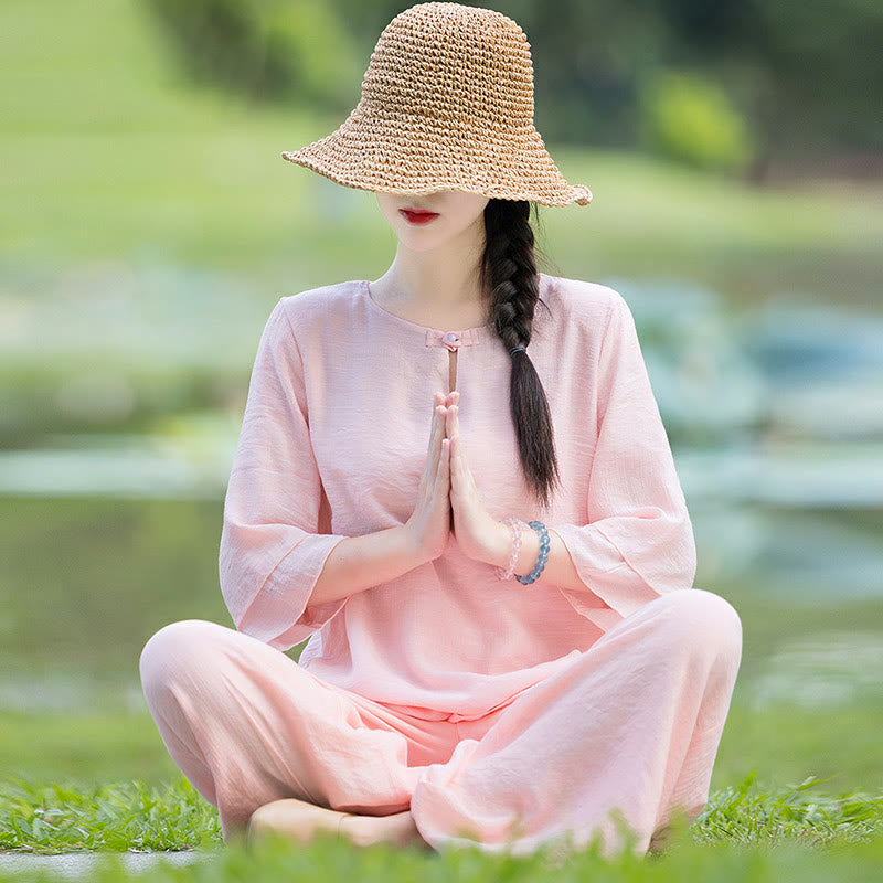 Tai Chi Meditation Prayer Zen Spiritual Morning Practice Clothing Women's Set - Pink - US8-10，UK/AU12-14，EU40-42 (2XL) - image 13