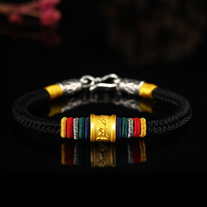 Buddha Stones Tibet 999 Gold Om Mani Padme Hum Handmade Eight Thread Peace Knot Luck Bracelet