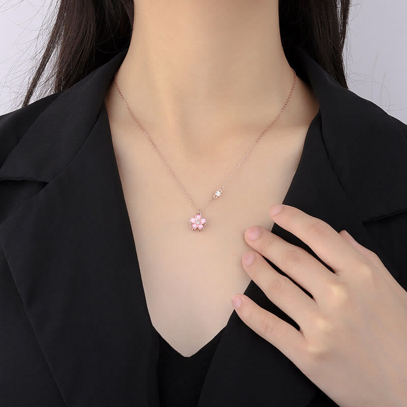 Buddha Stones 925 Sterling Silver Cherry Blossom Flower Rotatable Protection Necklace Pendant - image 8