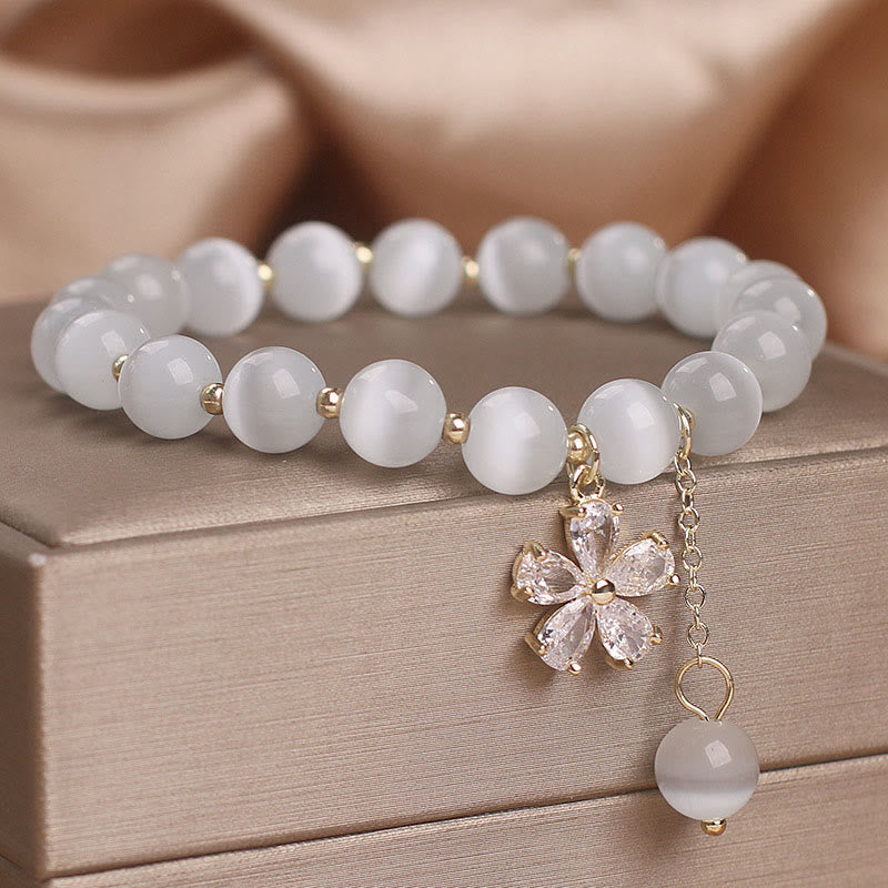 Buddha Stones Cat's Eye Flower Charm Peace Support Bracelet