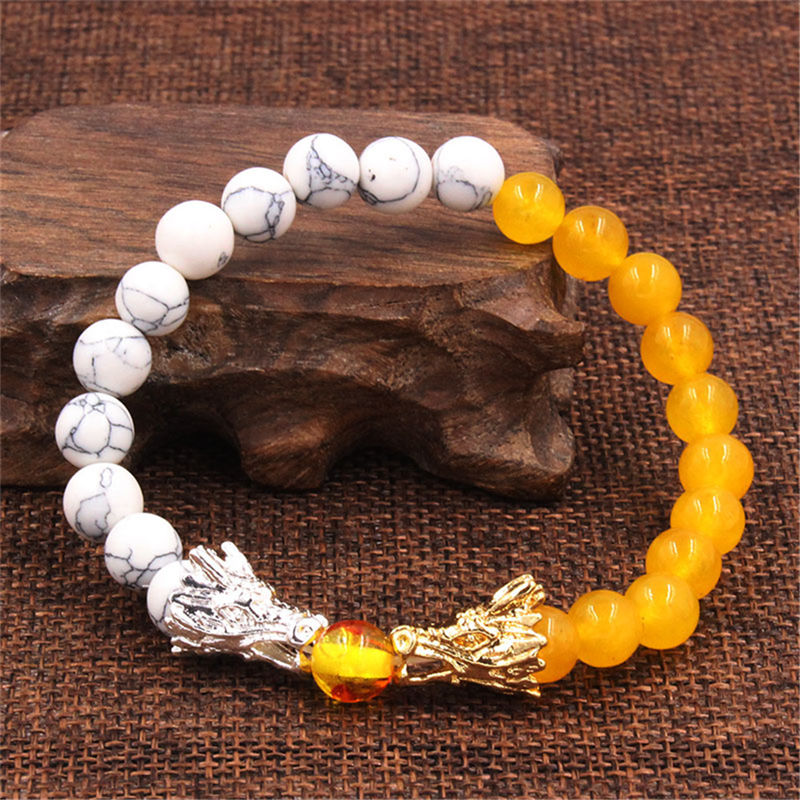 Buddha Stones White Turquoise Lava Rock Dragon Blessing Beaded Bracelet - image 10