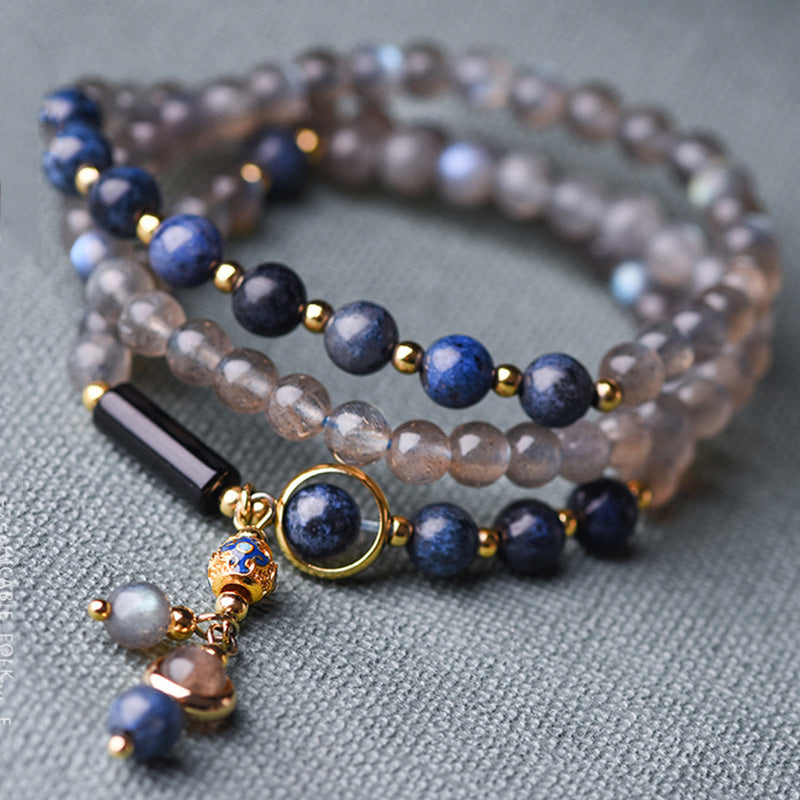Buddha Stones Moonstone Lazurite Lapis Lazuli Calm Healing Positive Bracelet - image 0