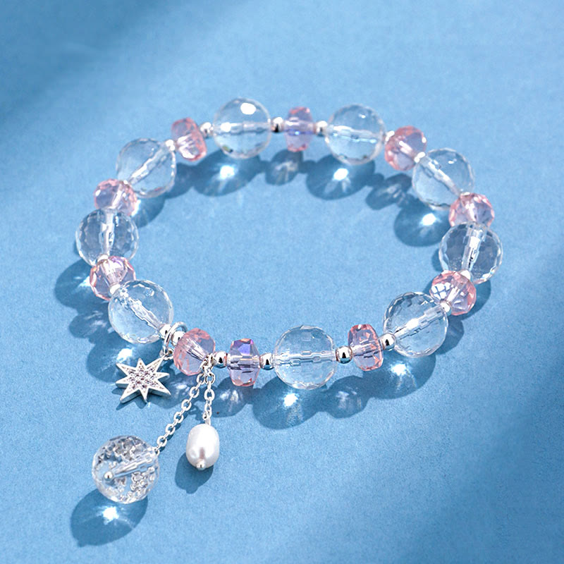 Buddha Stones White Crystal Pink Crystal Protection Star Charm Bracelet