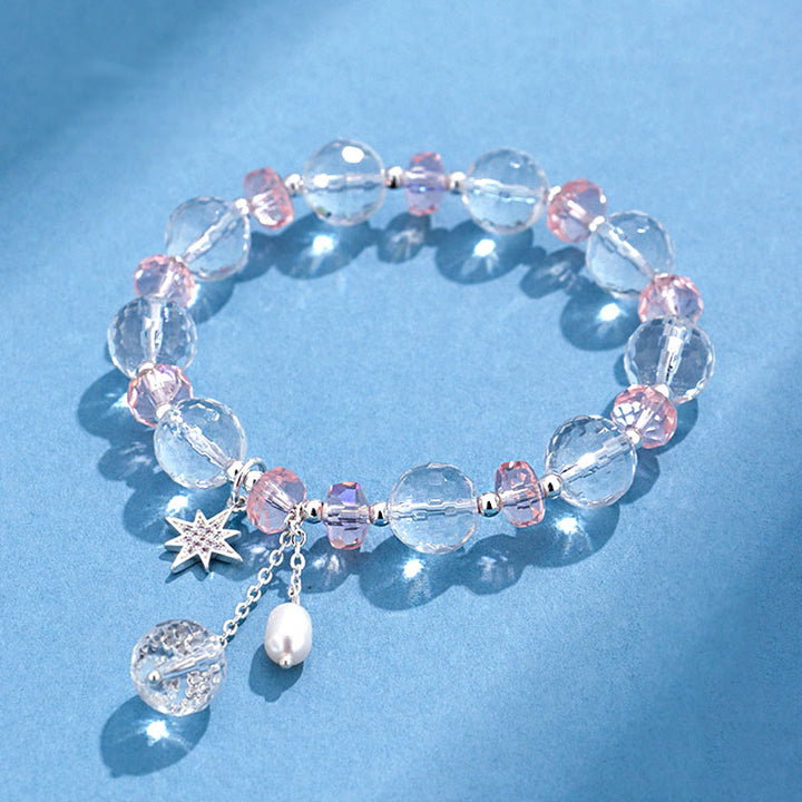 Buddha Stones White Crystal Pink Crystal Protection Star Charm Bracelet