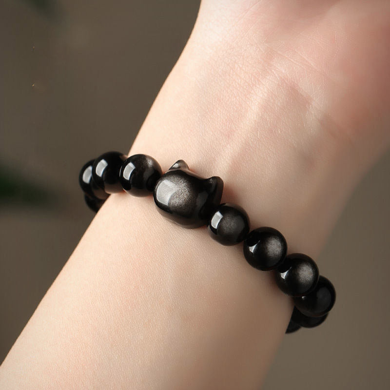 Buddha Stones Gold Sheen Obsidian Silver Sheen Obsidian Lovely Paw Lucky Cat Protection Bracelet - image 17