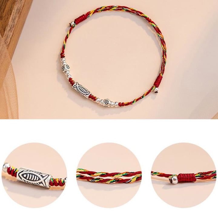 Buddha Stones 925 Sterling Silver Luck Koi Fish Braided Colorful String Bracelet Anklet - image 11