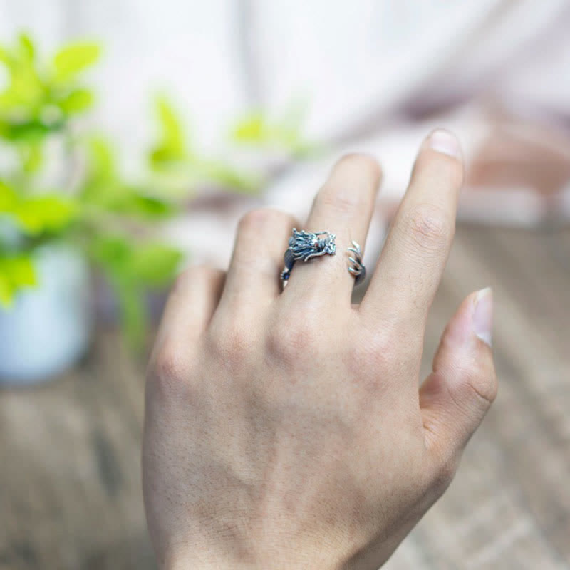 925 Sterling Silver Dragon Luck Protection Ring - image 3