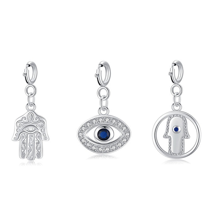 925 Sterling Silver Evil Eye Hamsa Symbol Prosperity Luck Chain Necklace Pendant - image 1