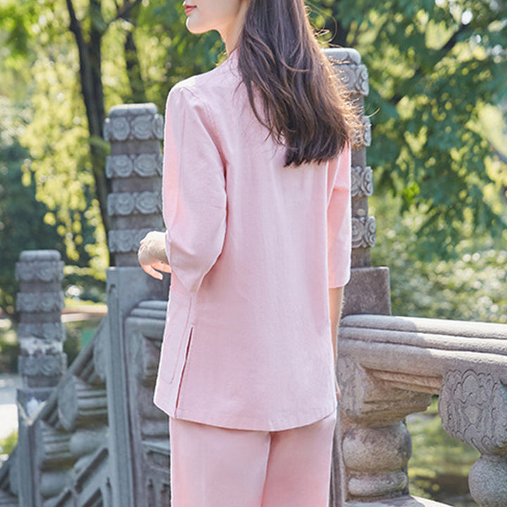 Spiritual Zen Practice Yoga Meditation Prayer Uniform Cotton Linen Clothing Women's Set - image 5