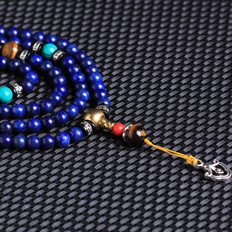 Buddha Stones 108 Beads Lazurite Lapis Lazuli Positive Bracelet Mala - image 3