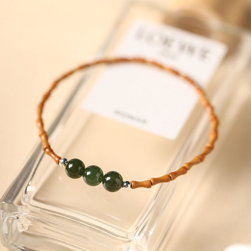 Buddha Stones Natural Olive Pit Bamboo Pattern Hetian Jade Beads Luck Bracelet