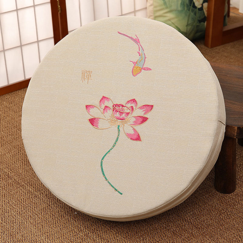 Buddha Stones Lotus Embroidery Cotton Linen Meditation Seat Cushion - Soft - 40cm*10cm - Beige - image 25