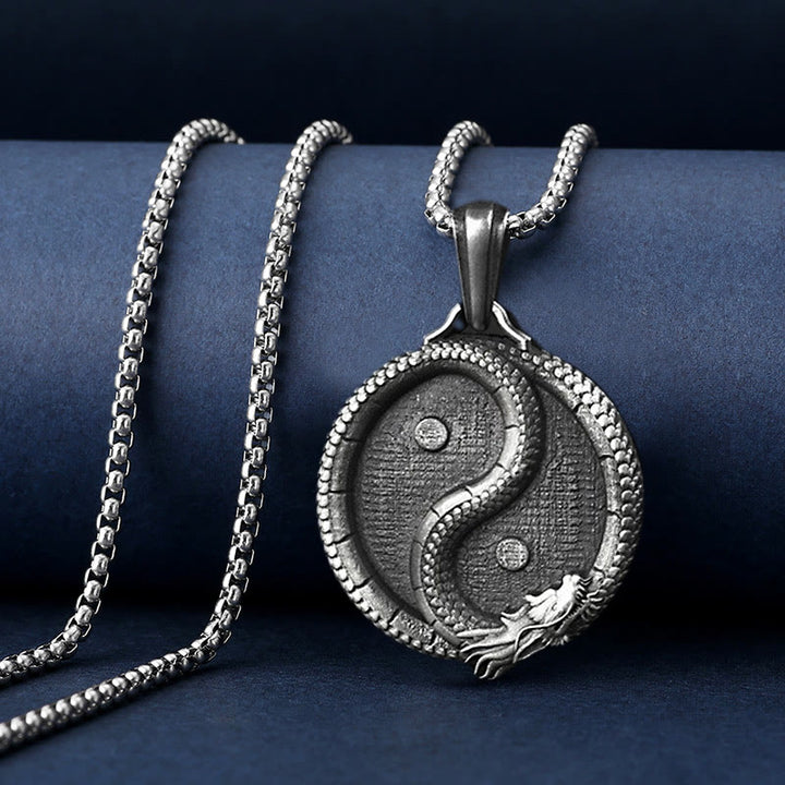 Buddha Stones Pure Tin Yin Yang Dragon Luck Strength Necklace Pendant - image 4